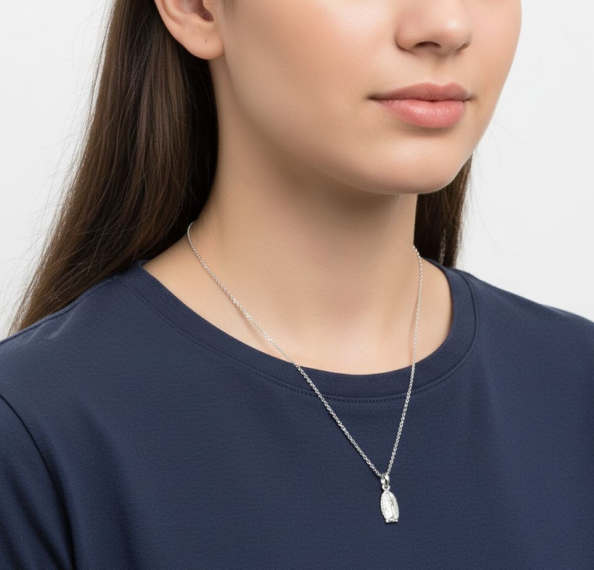 Dije Virgen de Guadalupe Chico y Cadena - Plata