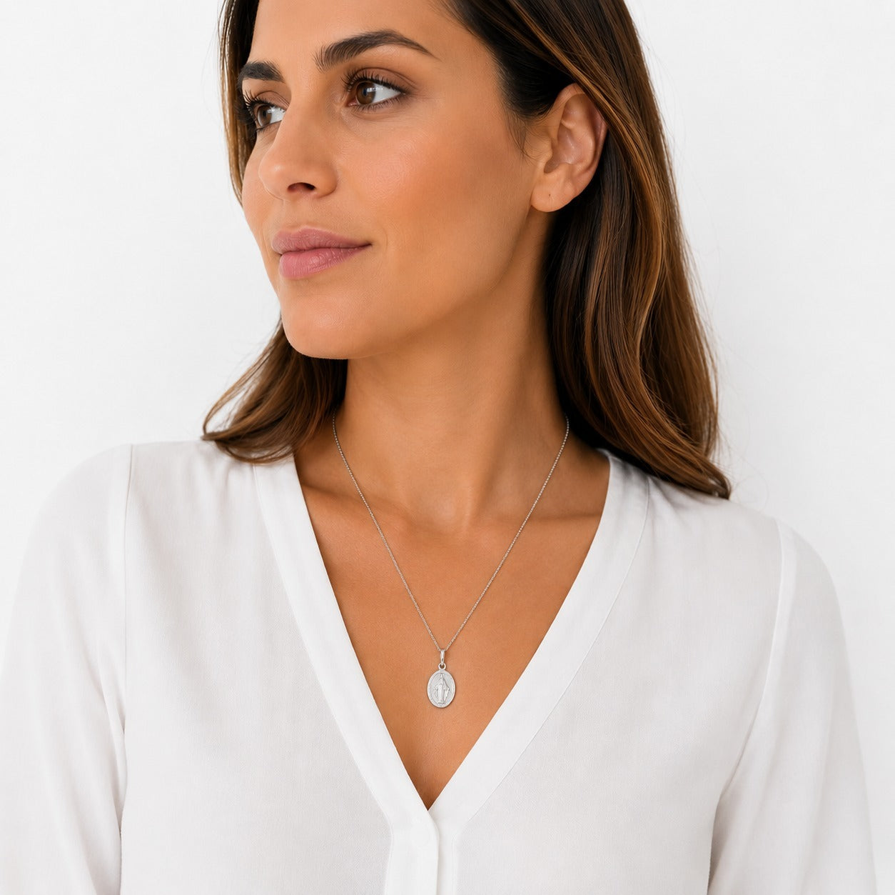 Collar Virgen de la Medalla Milagrosa Chico - Plata
