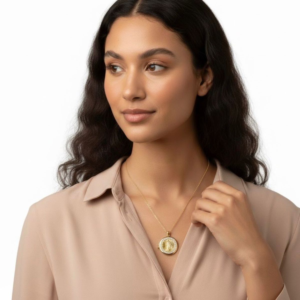 Dije Relicario Virgen de Guadalupe Dorado - Acero