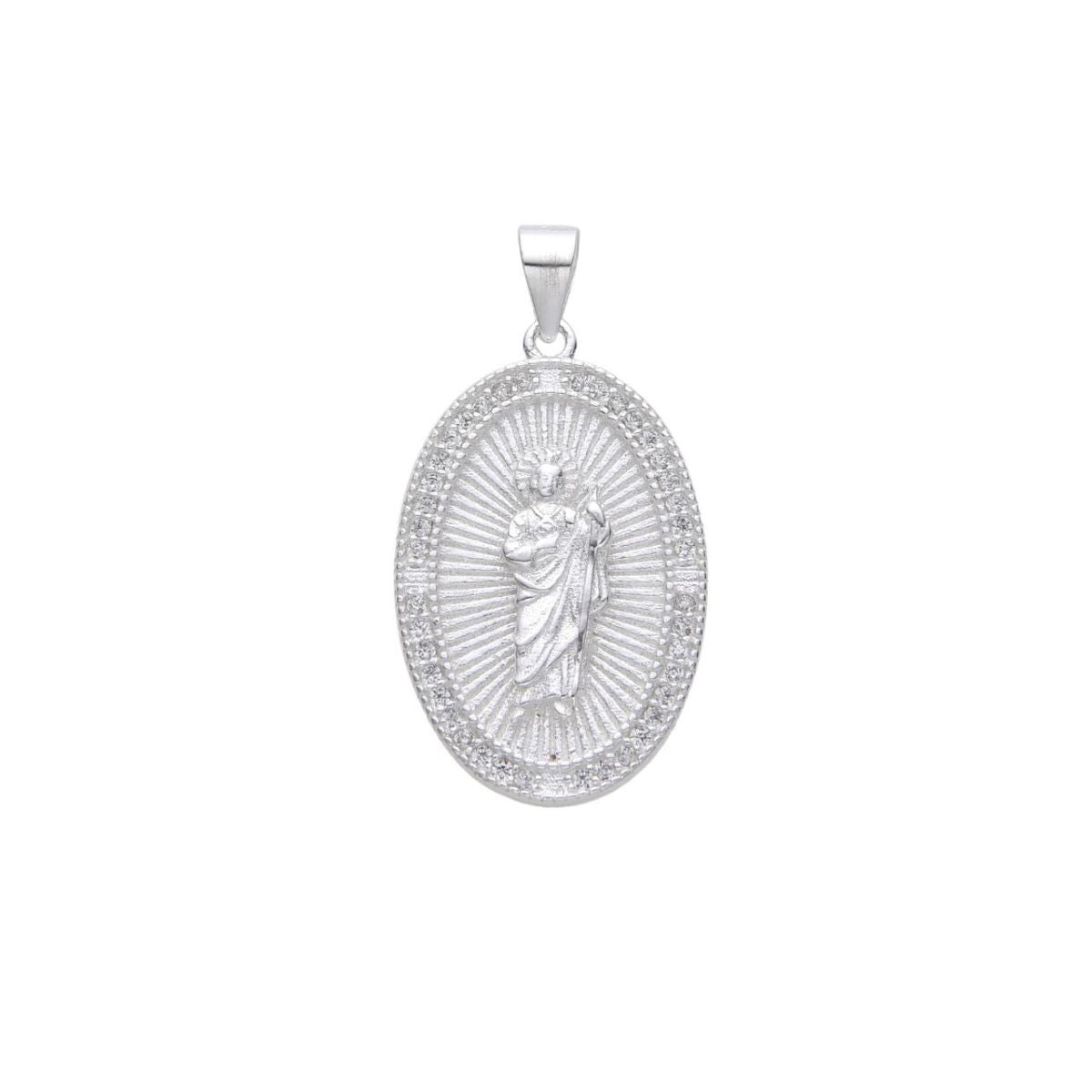 Dije San Judas Oval Brillos - Plata