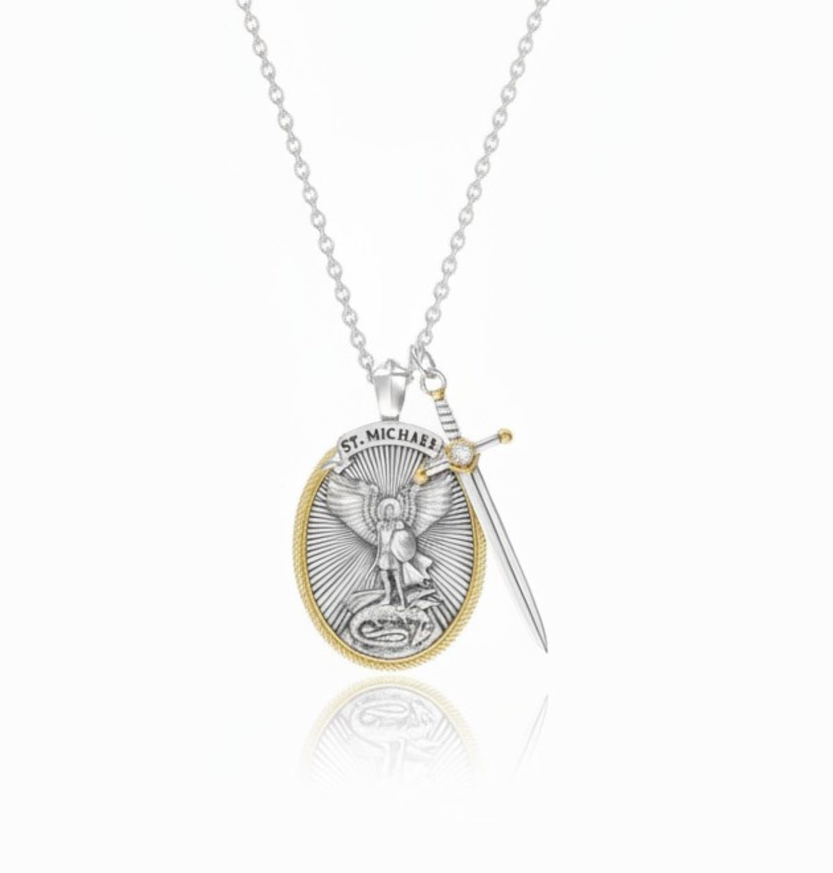 Dije San Miguel Arcangel y Cadena - Acero