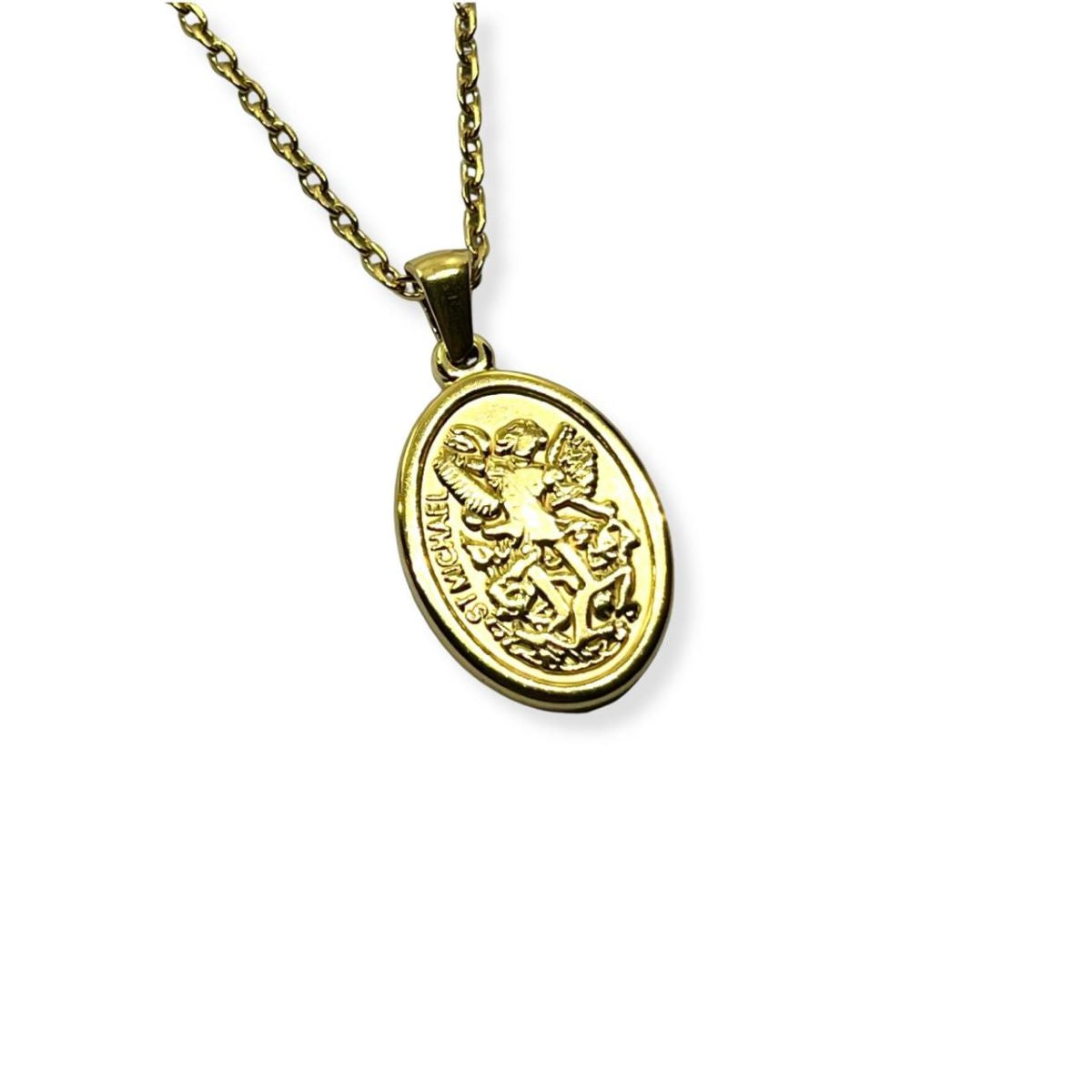Dije San Miguel Arcangel y Cadena Dorado  - Acero