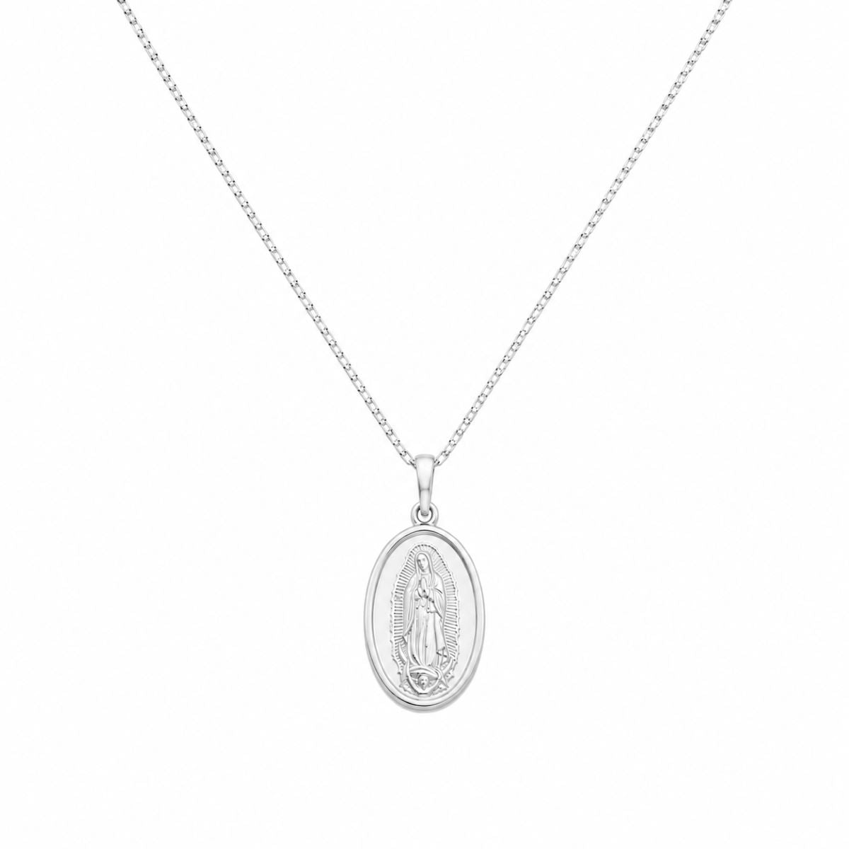 Collar Virgen de Guadalupe Oval Mediano - Plata