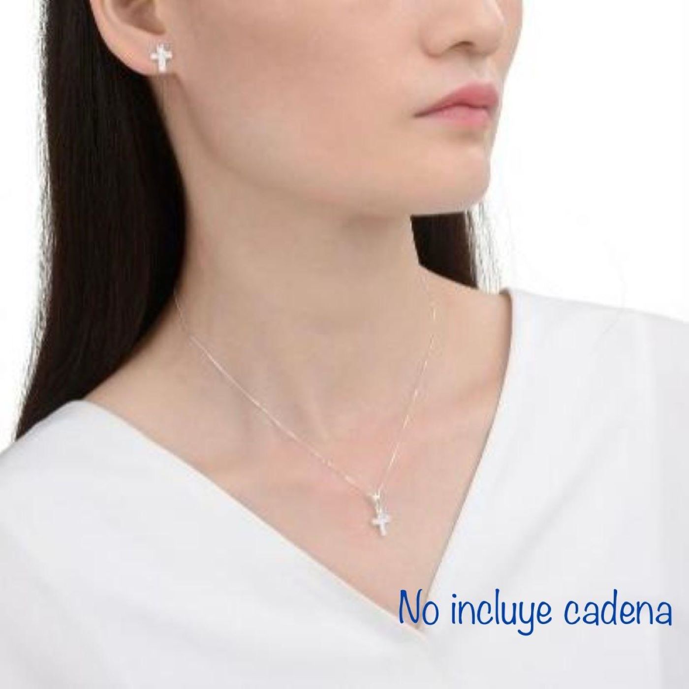 Juego de Aretes y Dije Cruz con Brillos - Plata