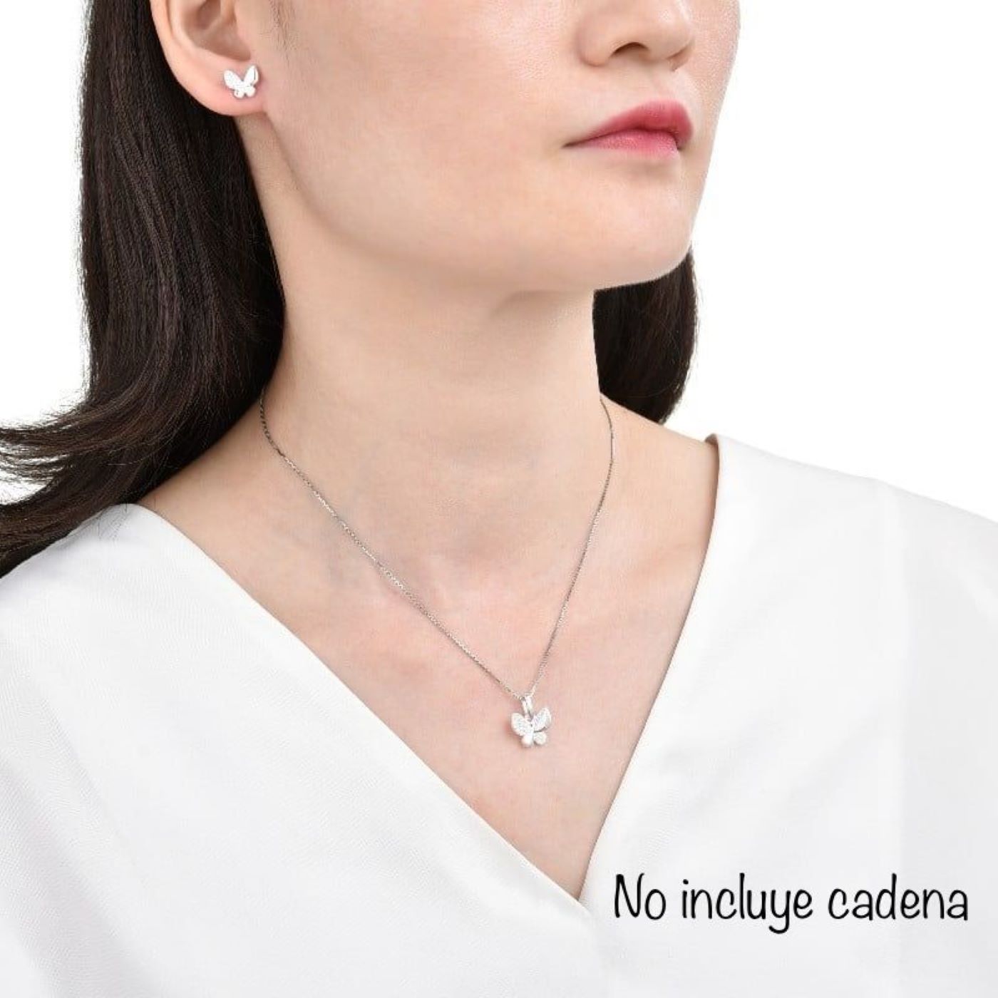 Juego de Aretes y Dije Mariposa con Brillos - Plata