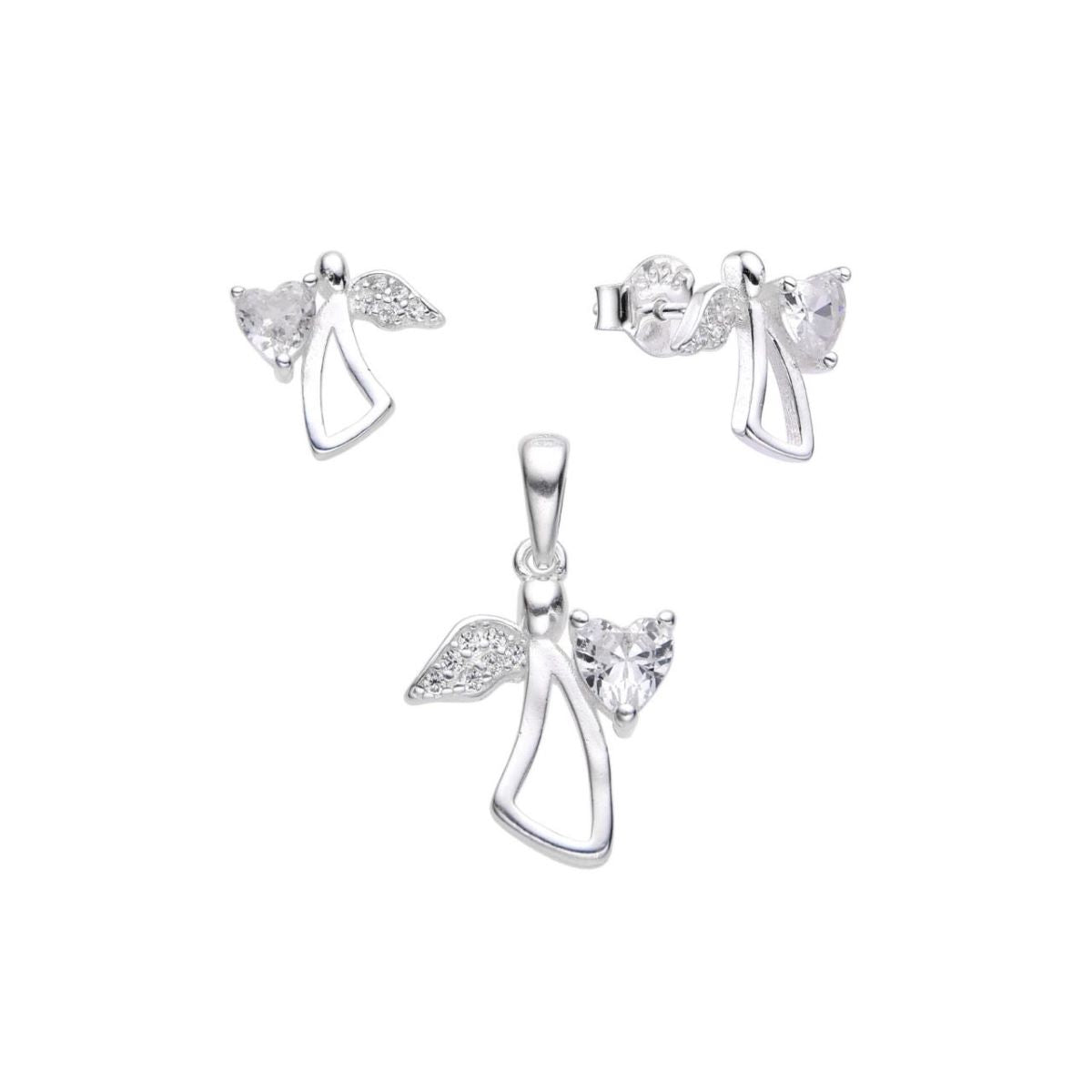 Juego Angel Corazón Brillo - Plata