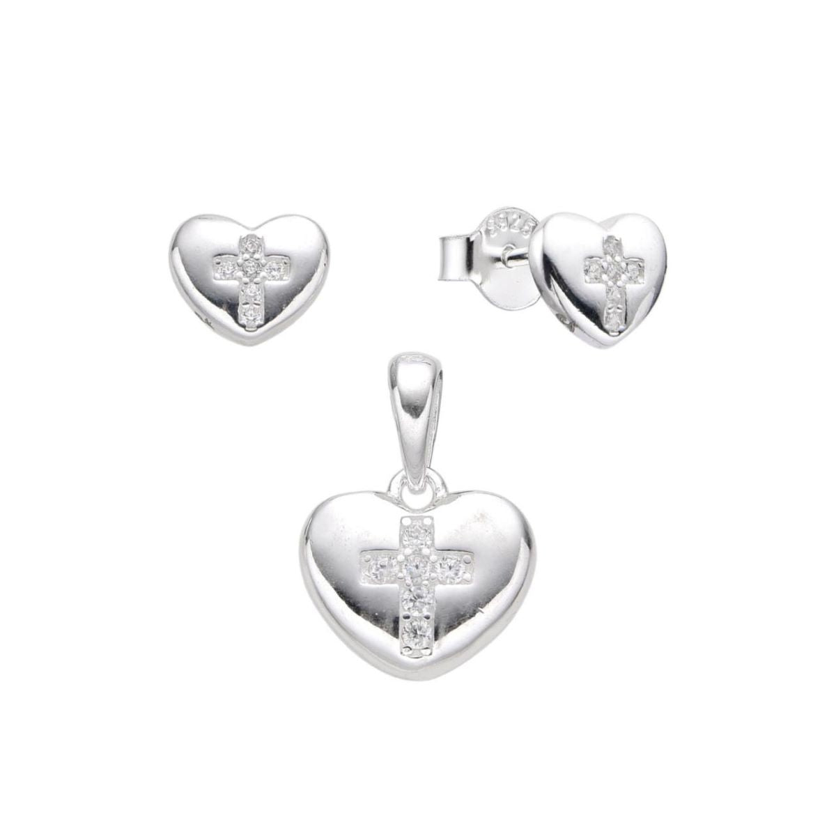 Juego Corazón Cruz Brillos - Plata