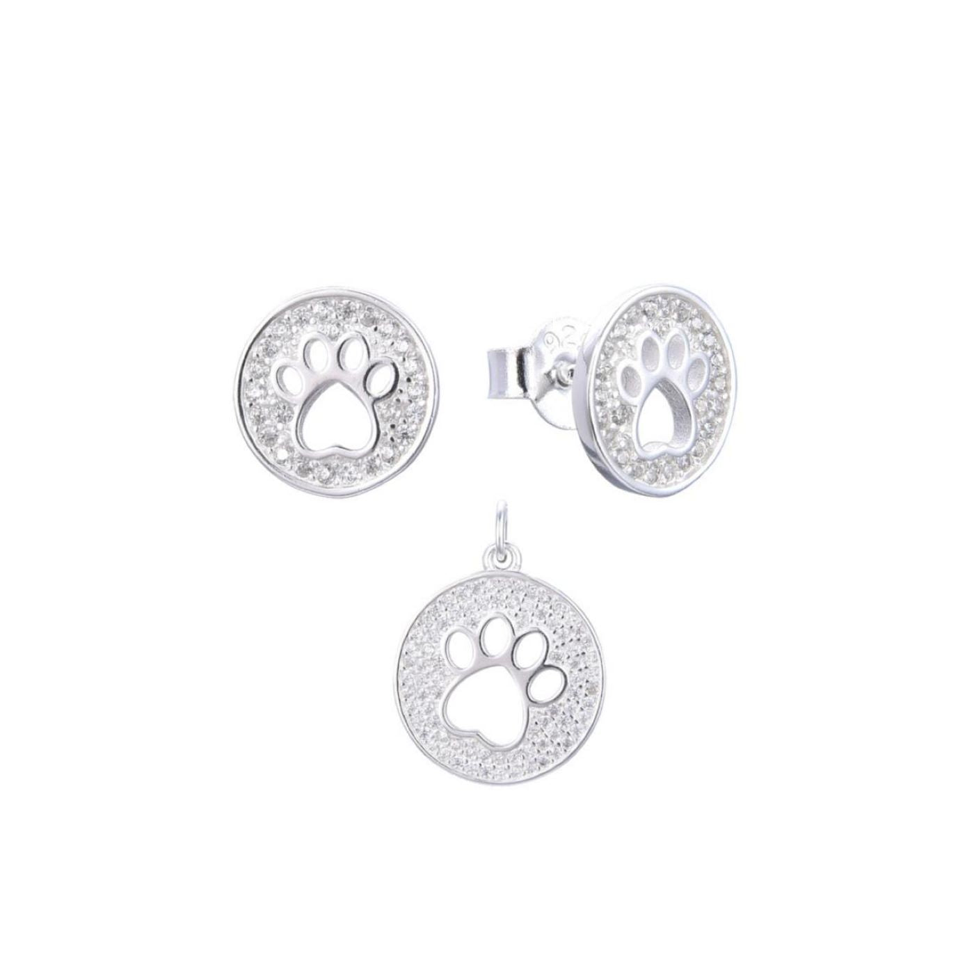 Juego Huella Perro Brillos - Plata