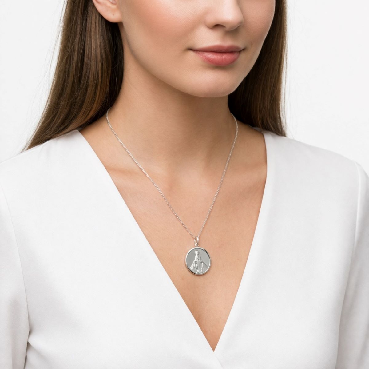 Dije de la Virgen de la Medalla Milagrosa y Cadena - Plata