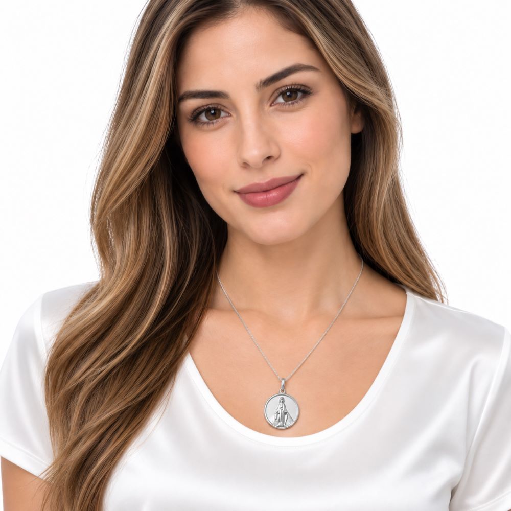 Dije de la Virgen de la Medalla Milagrosa y Cadena - Plata