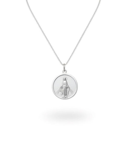 Dije de la Virgen de la Medalla Milagrosa y Cadena - Plata
