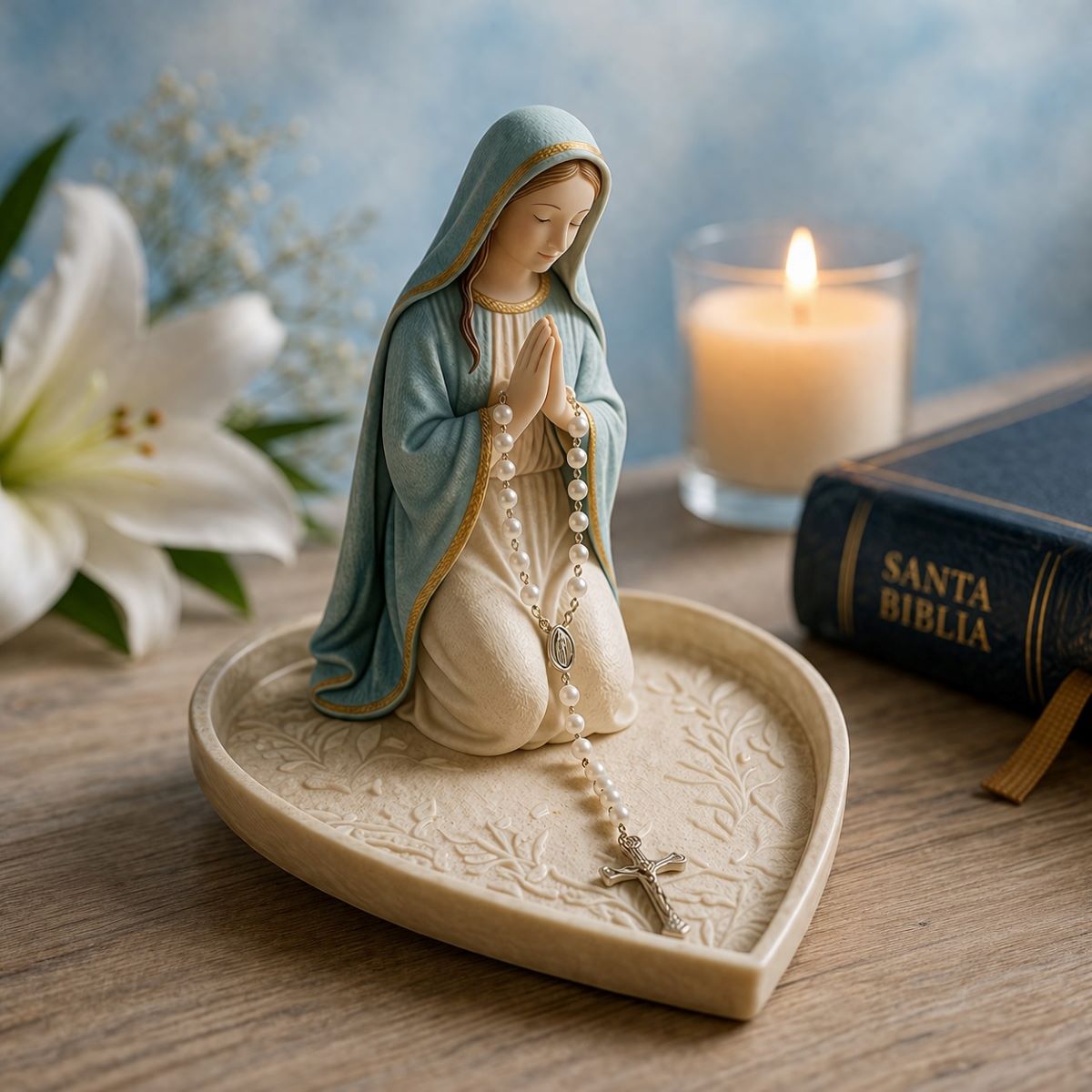 Portarosario Virgen María - Resina