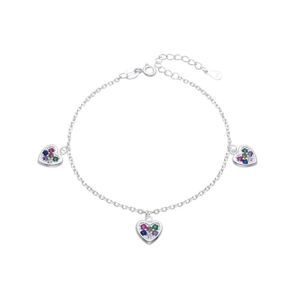 Pulsera Corazones con Brillos Colores - Plata