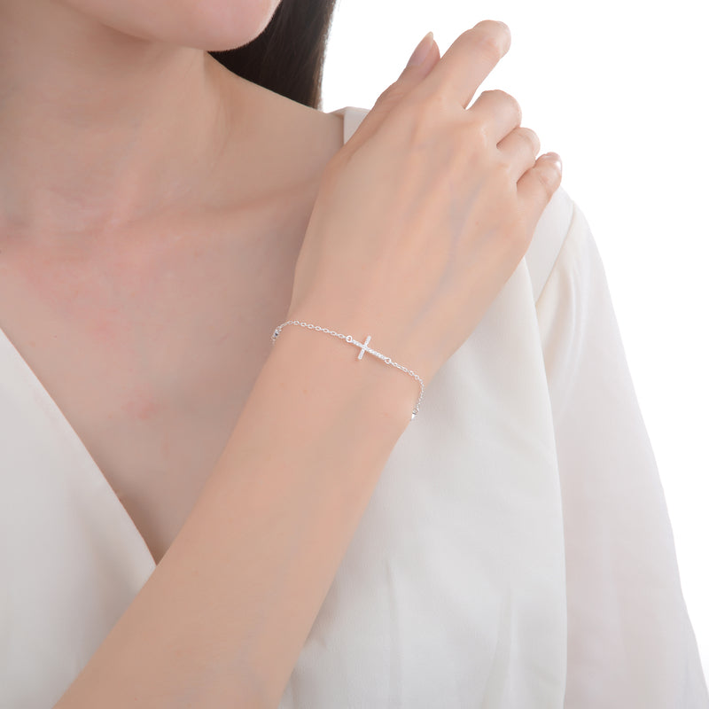 Pulsera Cruz Brillos y Punto de Luz - Plata