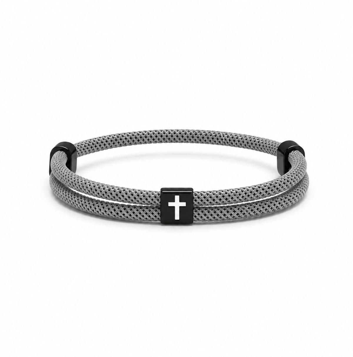 Pulsera Cruz Cuerda - Metal