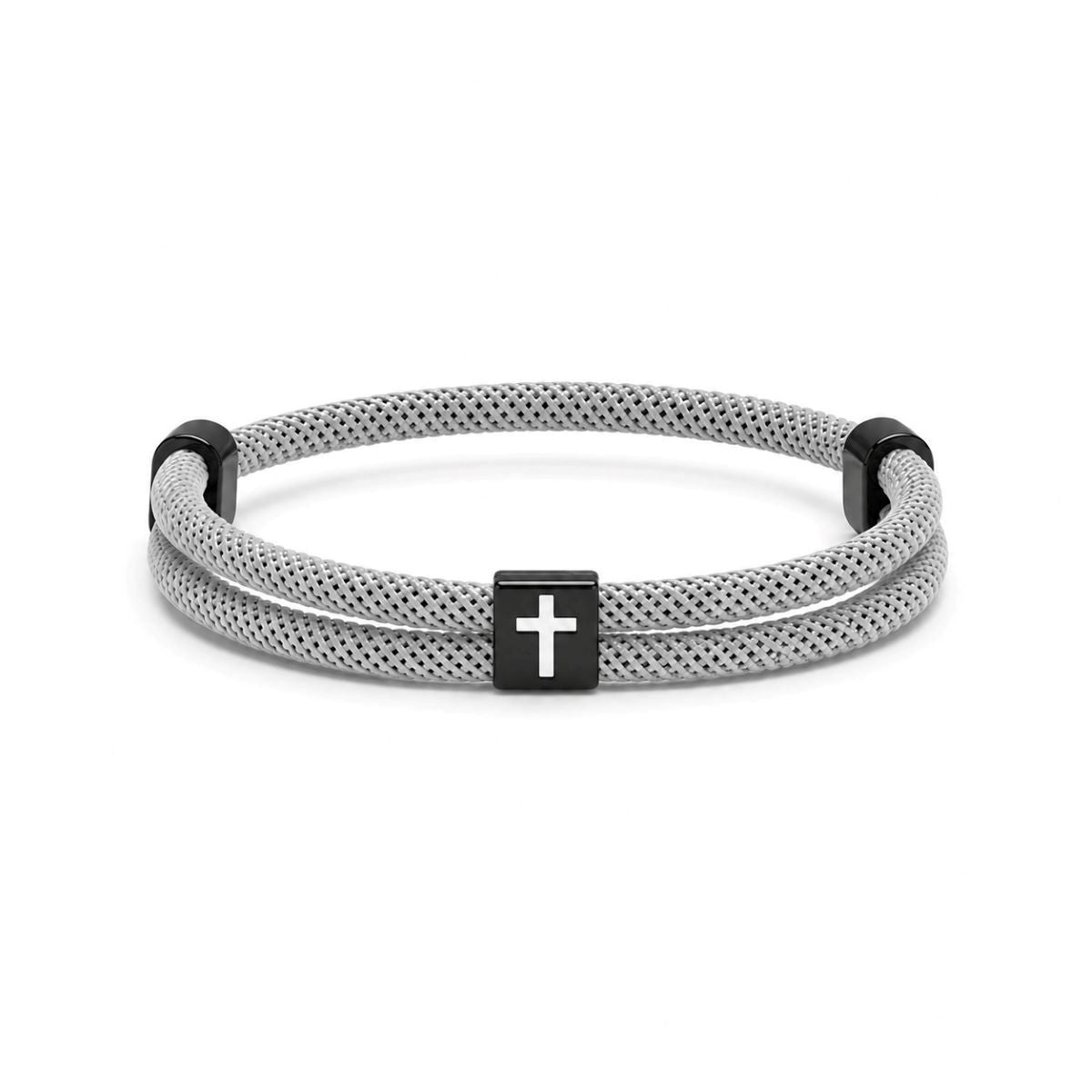 Pulsera Cruz Cuerda - Metal