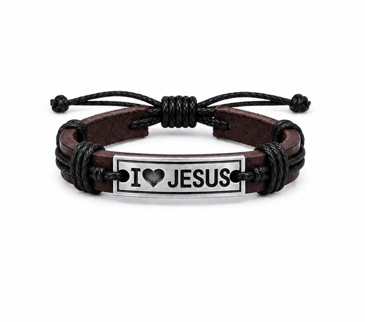 Pulsera Jesús Cuero Marrón - Metal