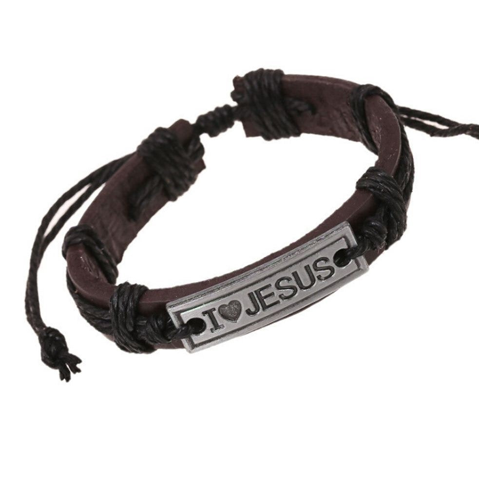 Pulsera Jesús Cuero Marrón - Metal