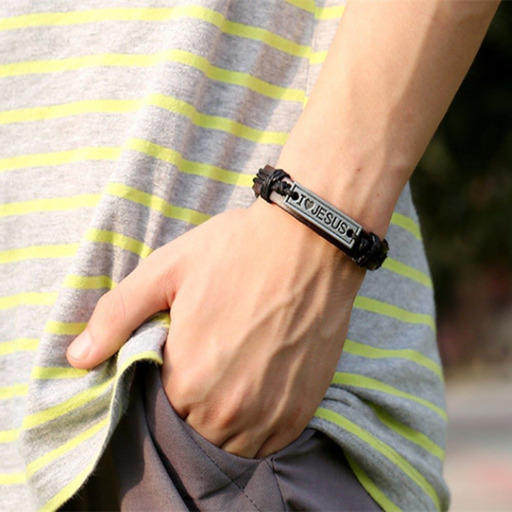 Pulsera Jesús Cuero Marrón - Metal