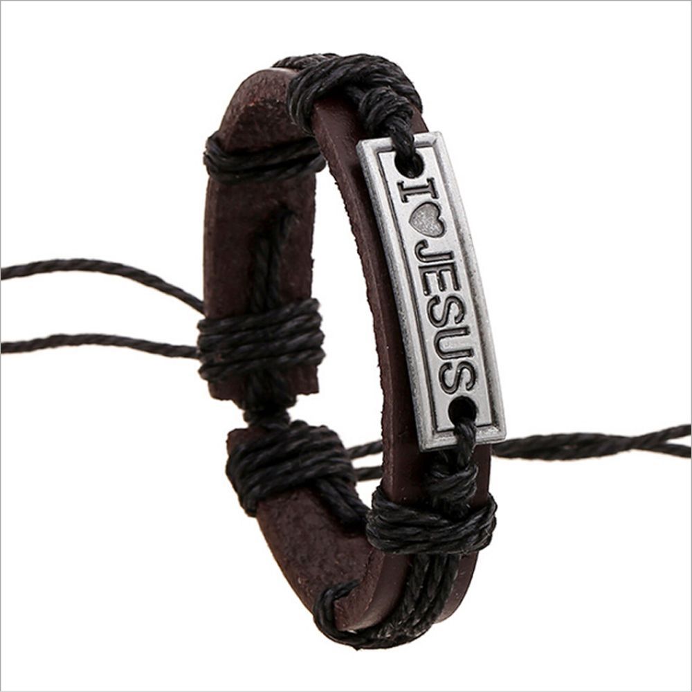 Pulsera Jesús Cuero Marrón - Metal
