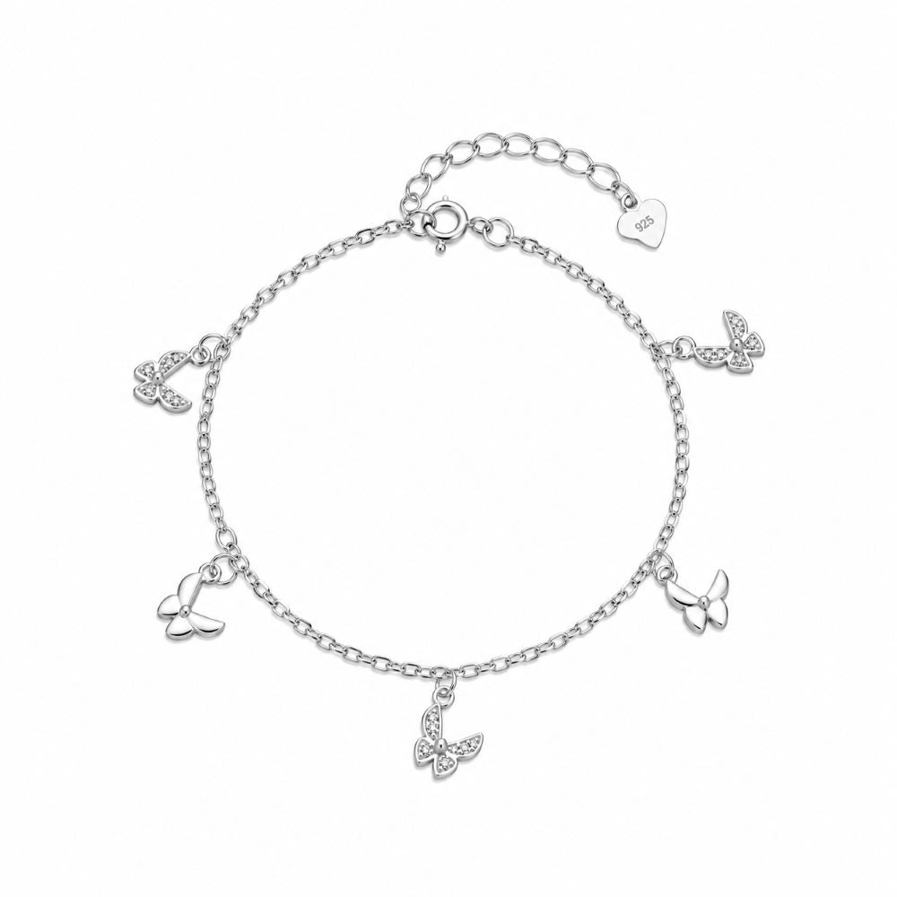 Pulsera Mariposas Colgantes Brillos - Plata