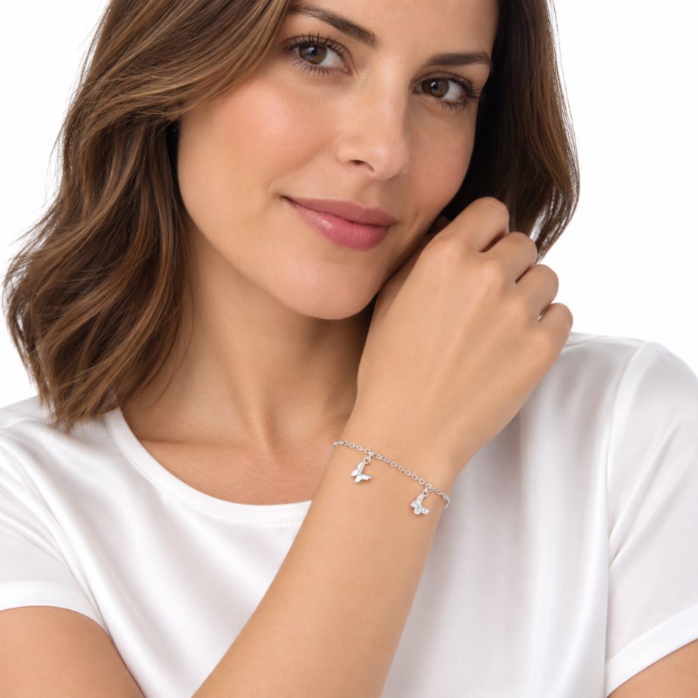 Pulsera Mariposas Colgantes Brillos - Plata