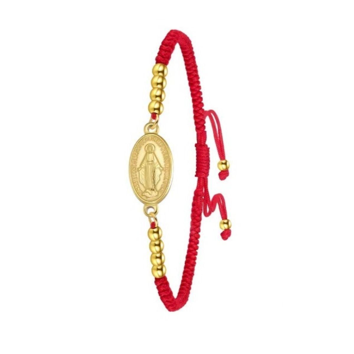 Pulsera Medalla Milagrosa Billas - Hilo Rojo y Acero