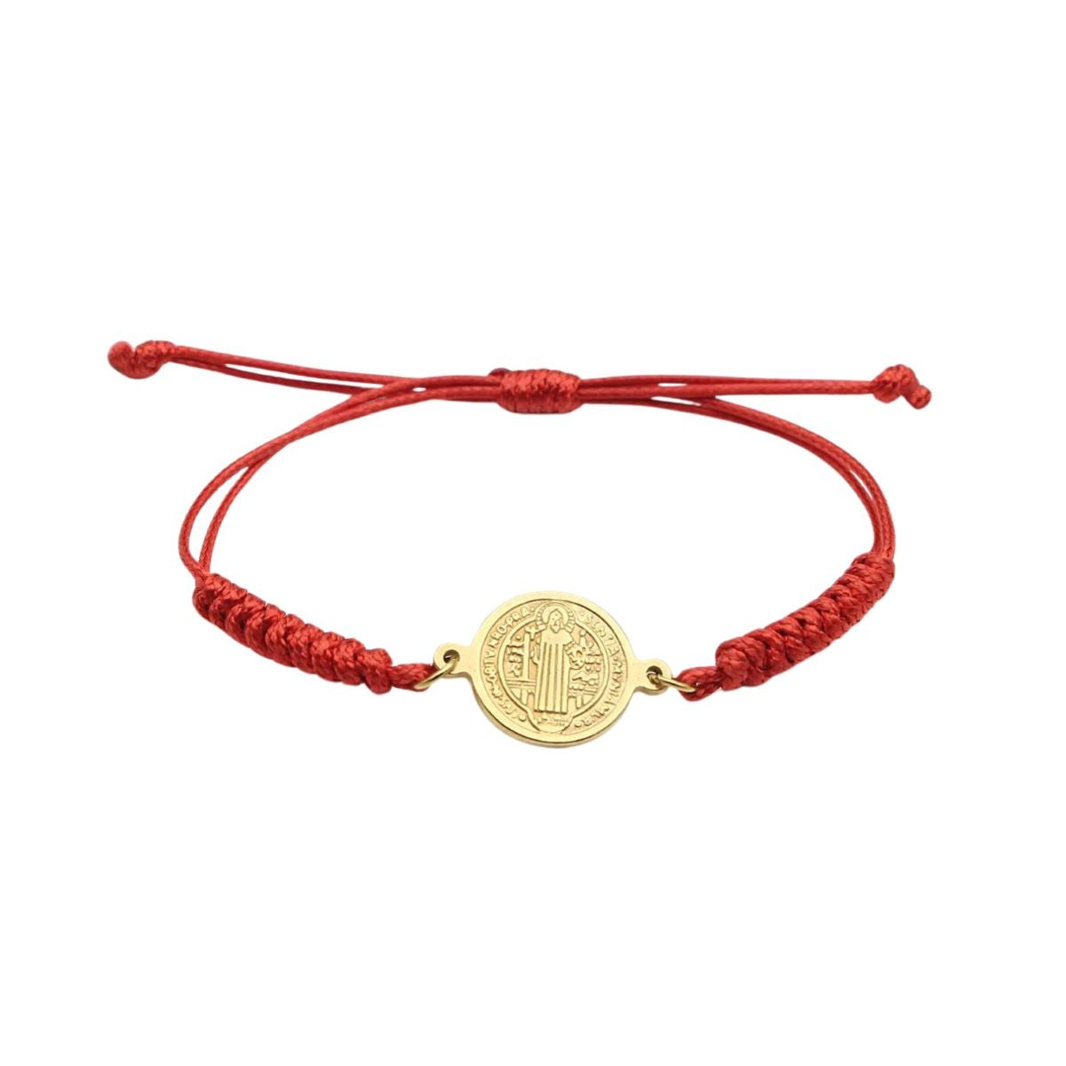 Pulsera Medalla de San Benito - Hilo Rojo y Acero