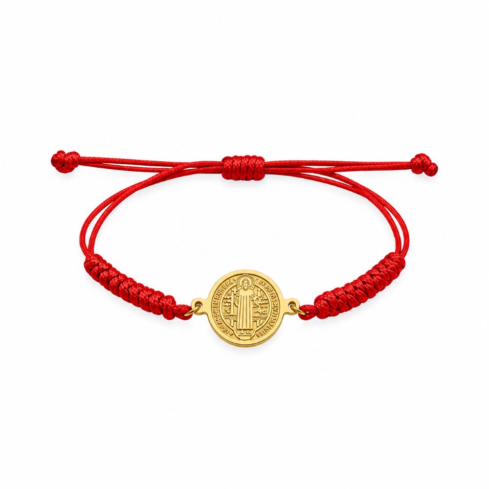 Pulsera Medalla de San Benito - Hilo Rojo y Acero