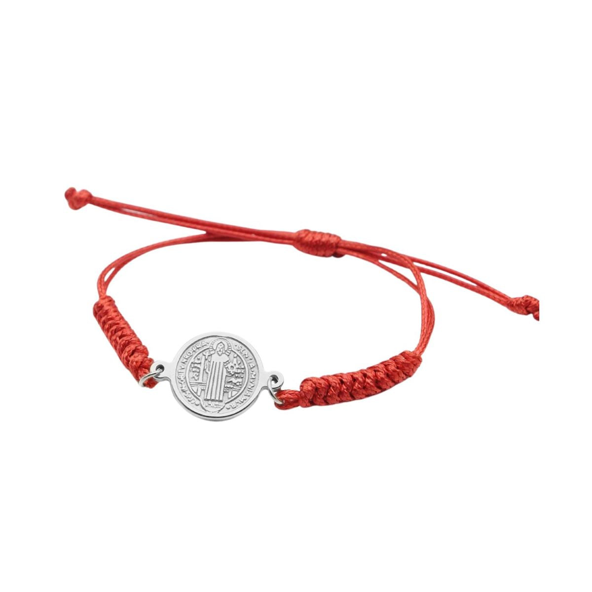 Pulsera Medalla de San Benito - Hilo Rojo y Acero