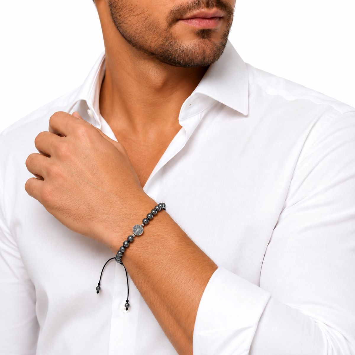Pulsera San Benito Piedra - Hilo y Metal