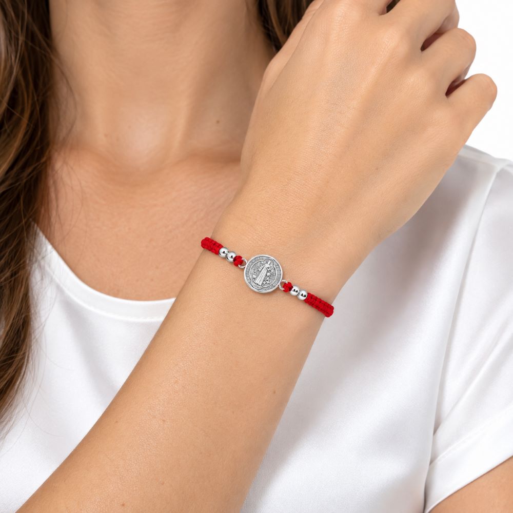 Pulsera Medalla San Benito - Hilo y Plata