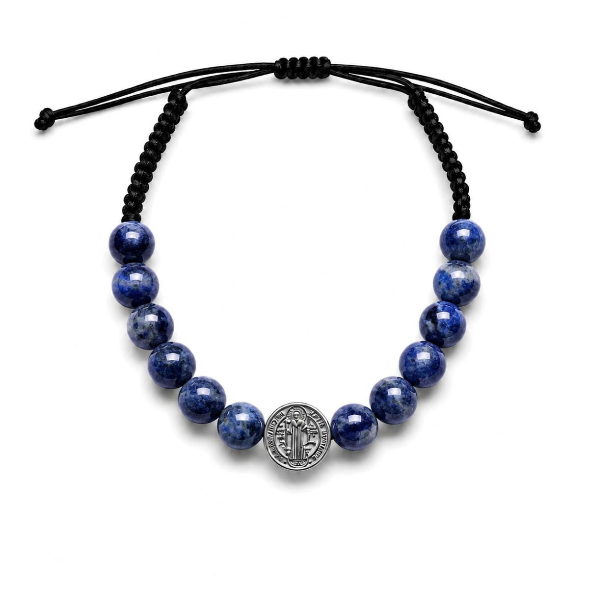 Pulsera San Benito Piedra 8mm - Hilo y Plata