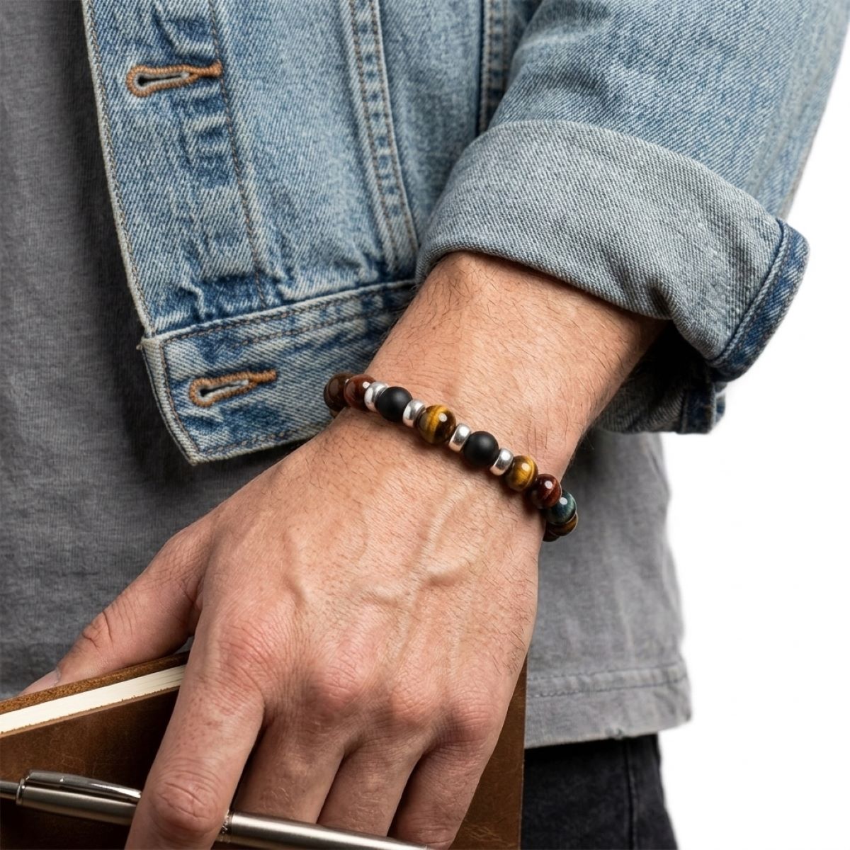 Pulsera Santiago - Ojo de Tigre y Plata