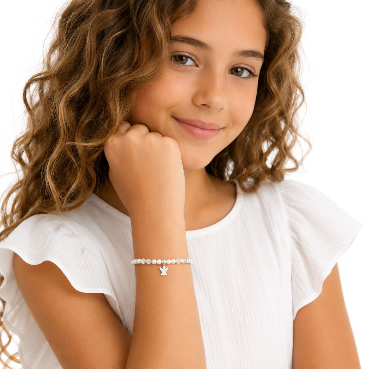 Pulsera Angel Perlas Niña  - Plata