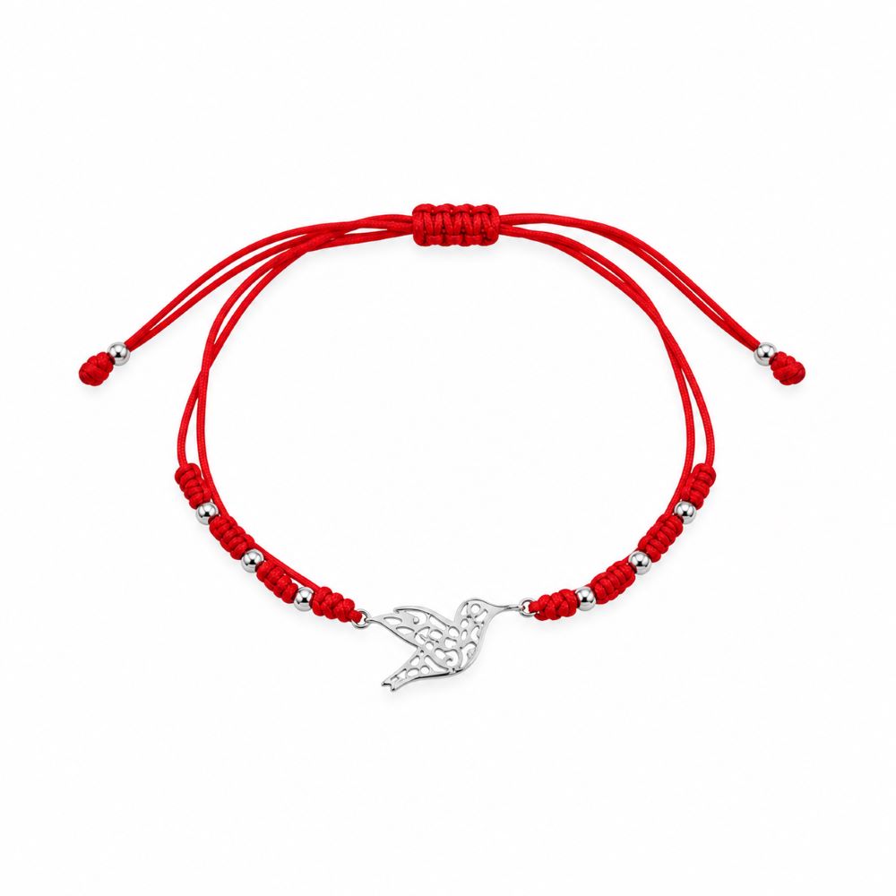 Pulsera Colibrí Hilo Rojo y Plata