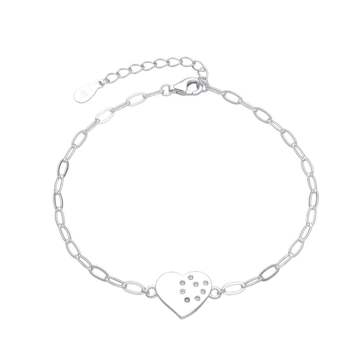 Pulsera Cadena Corazón Brillos - Plata