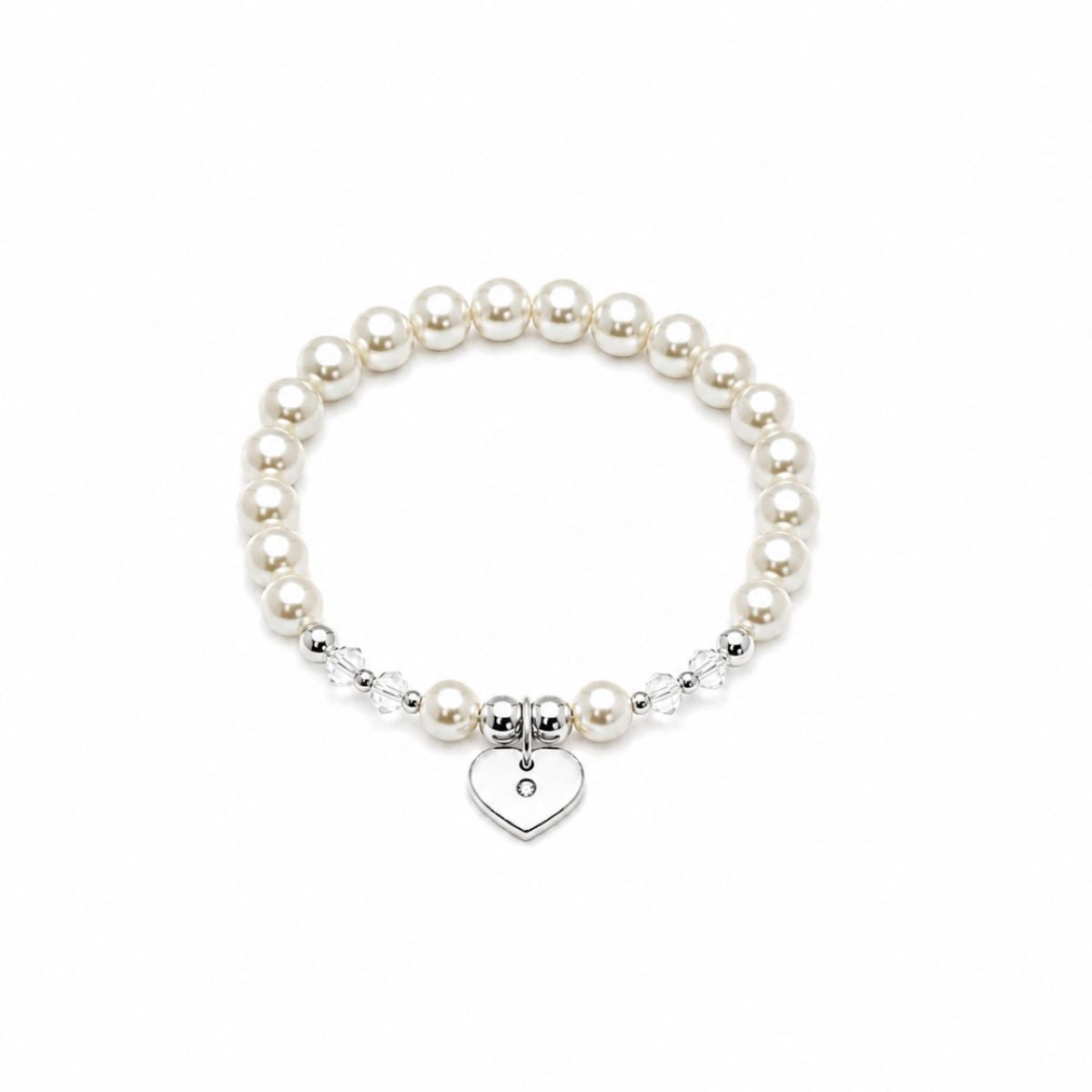 Pulsera Corazón Brillo Perlas Niña  - Plata