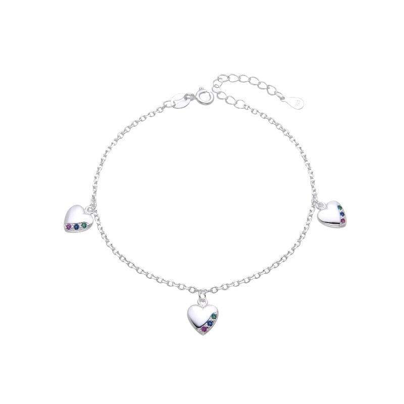 Pulsera Corazones Brillos Colores - Plata