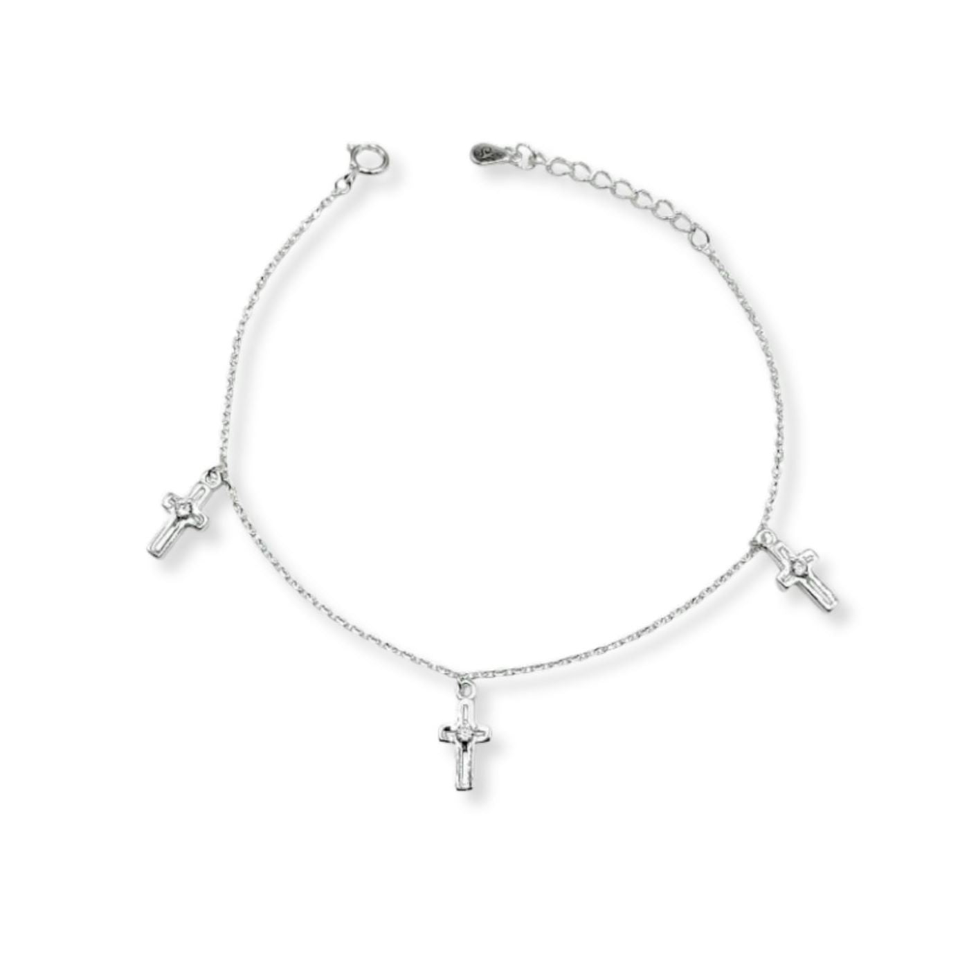 Pulsera Cruces Colgantes con Brillo - Plata