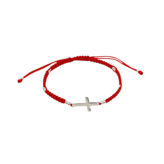 Pulsera Cruz Bolitas Rojo - Hilo y Plata
