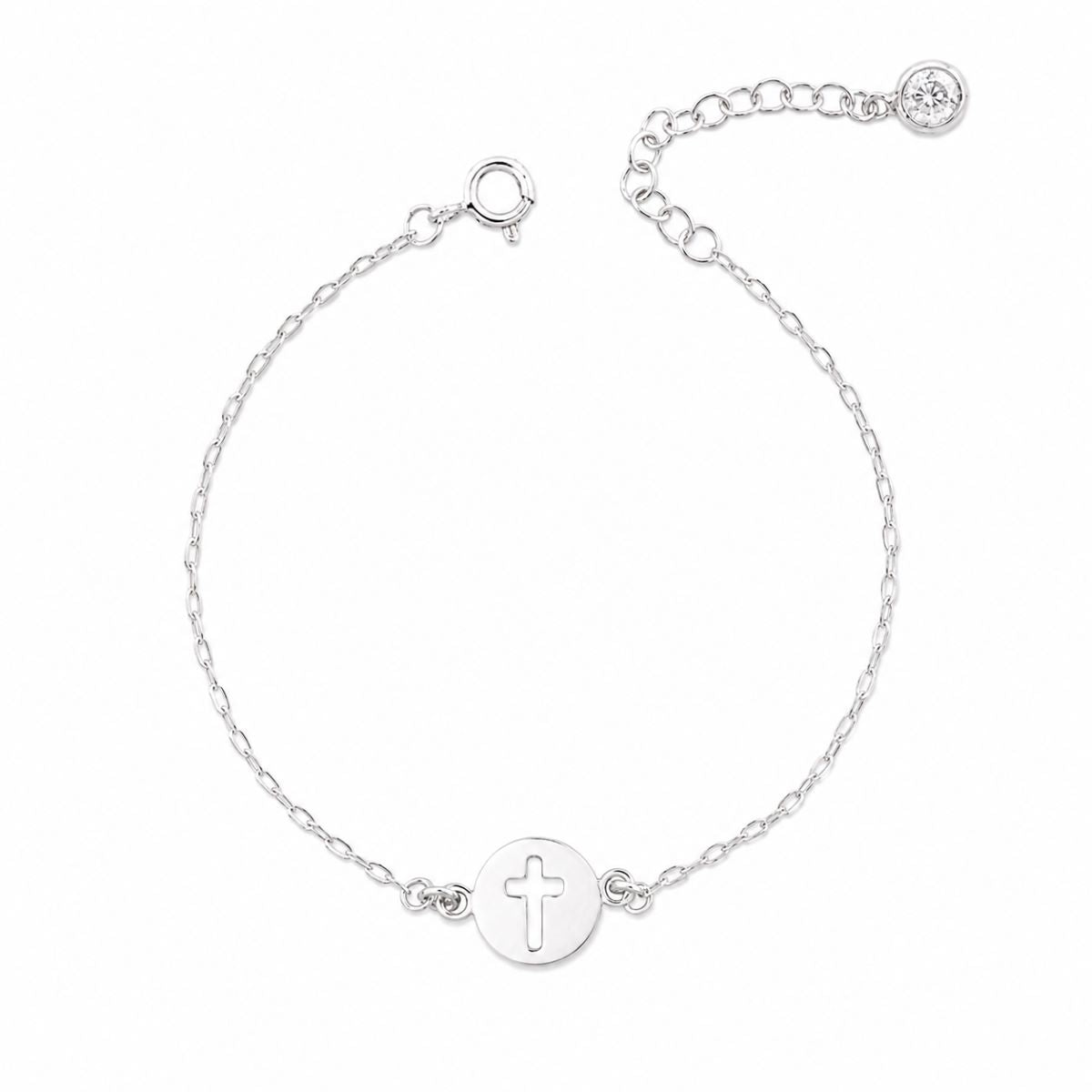 Pulsera Cruz Cadena Brillo - Plata