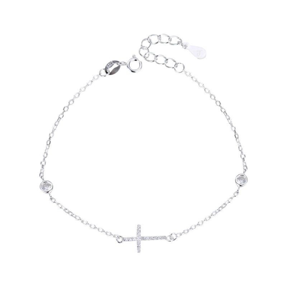 Pulsera Cruz Brillos y Punto de Luz - Plata