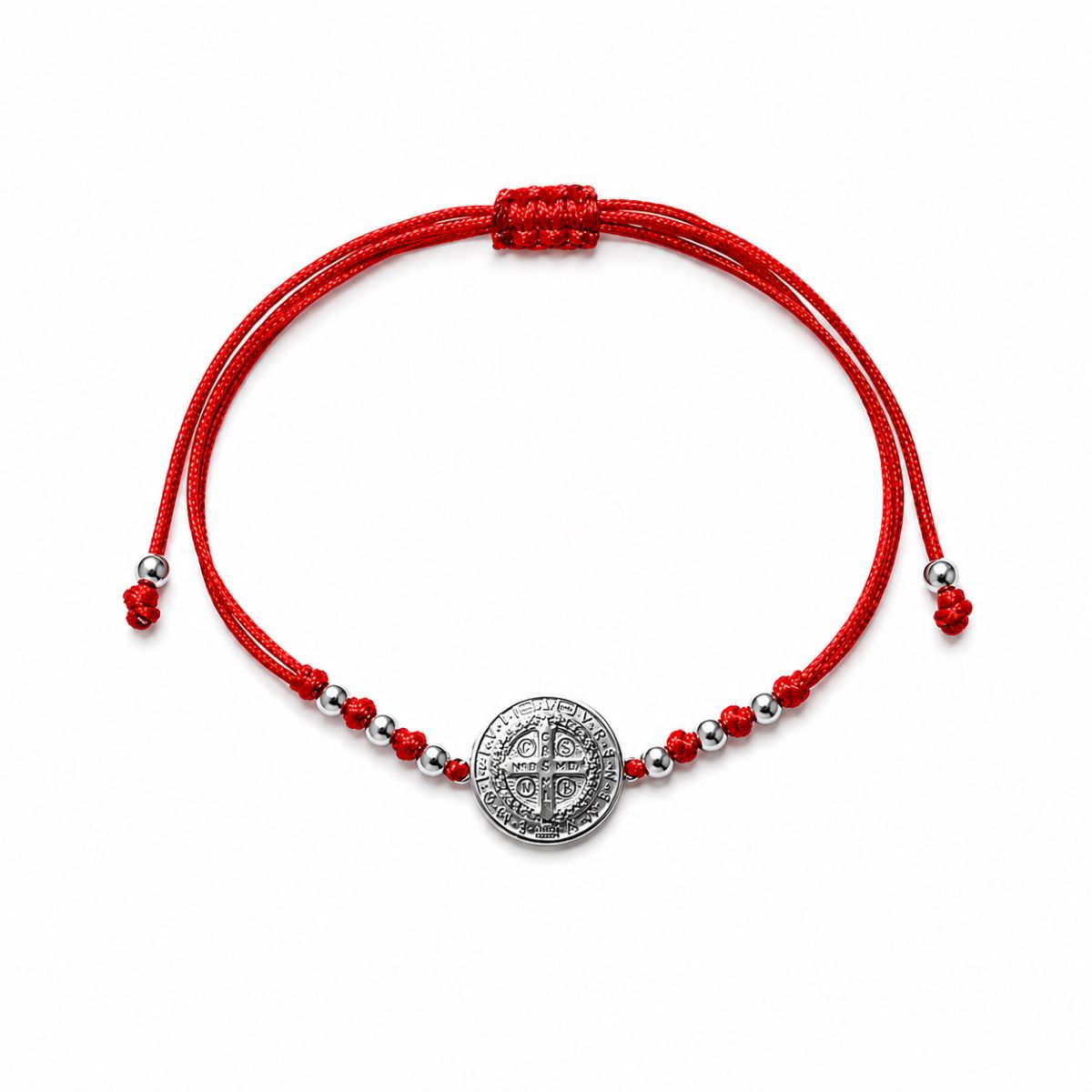 Pulsera Cruz San Benito - Hilo Rojo y Plata