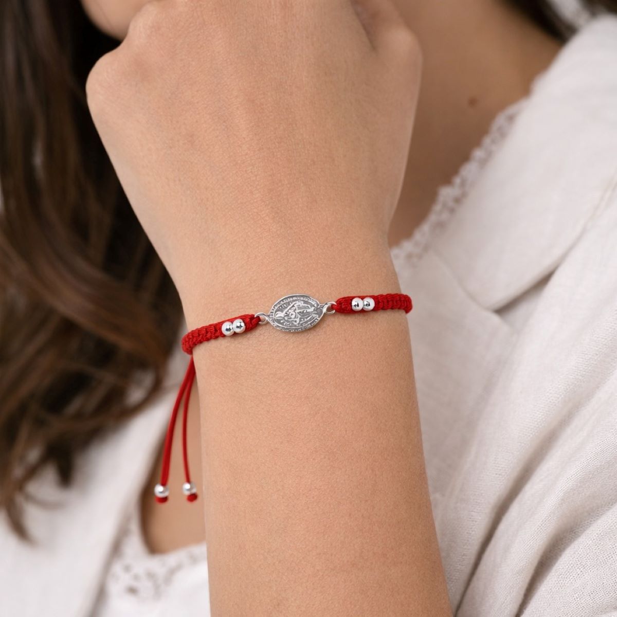 Pulsera Medalla Milagrosa - Hilo Rojo y Plata
