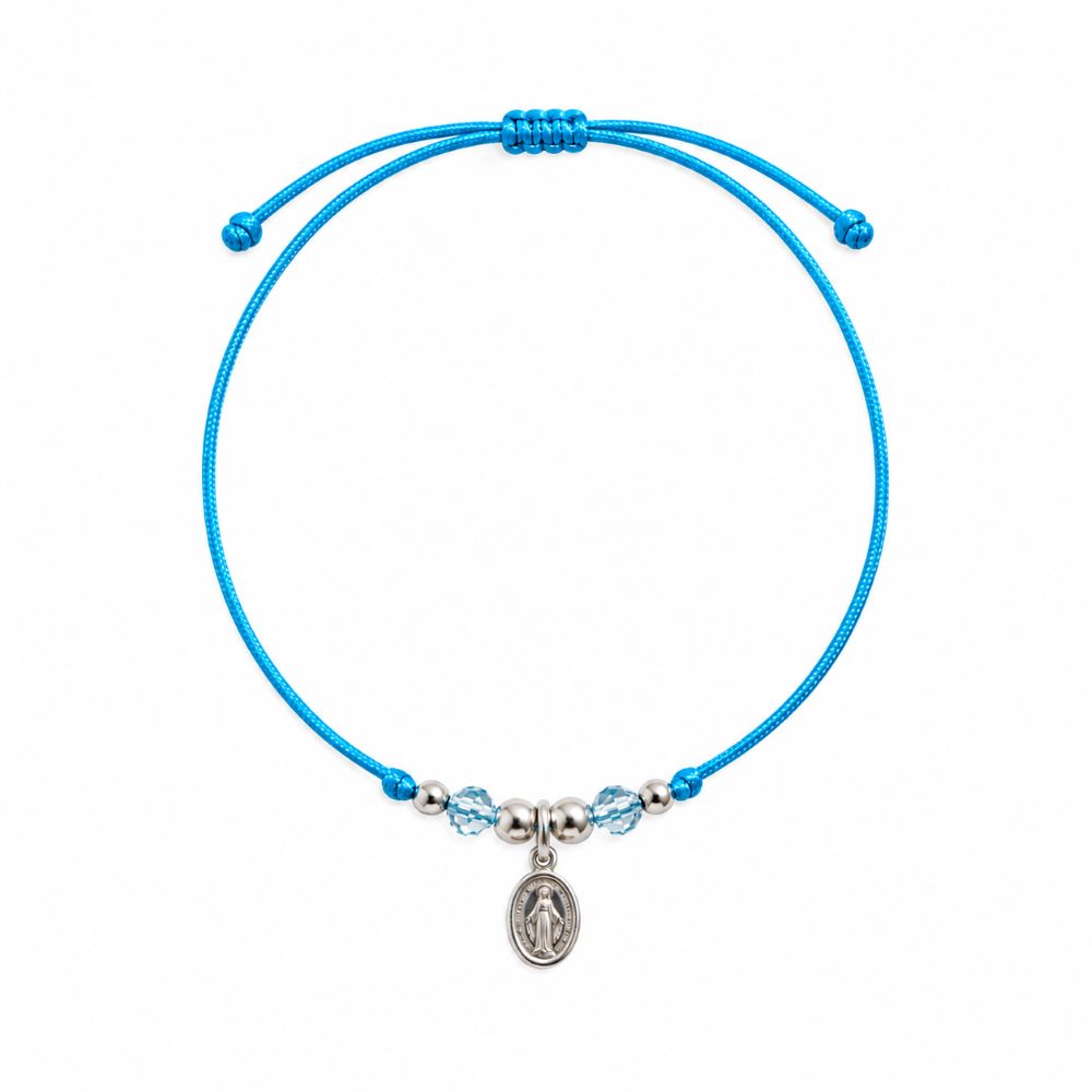 Pulsera Virgen de la Medalla Milagrosa - Hilo Turquesa y Plata