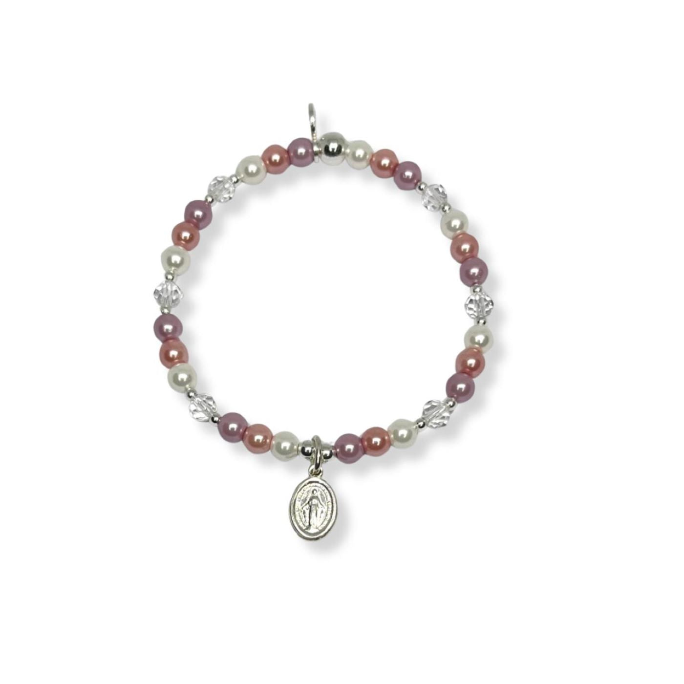 Pulsera Medalla Milagrosa para Niña - Perlas y Plata