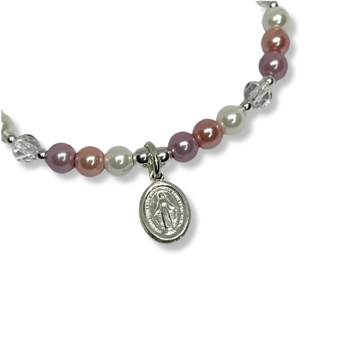 Pulsera Medalla Milagrosa para Niña - Perlas y Plata