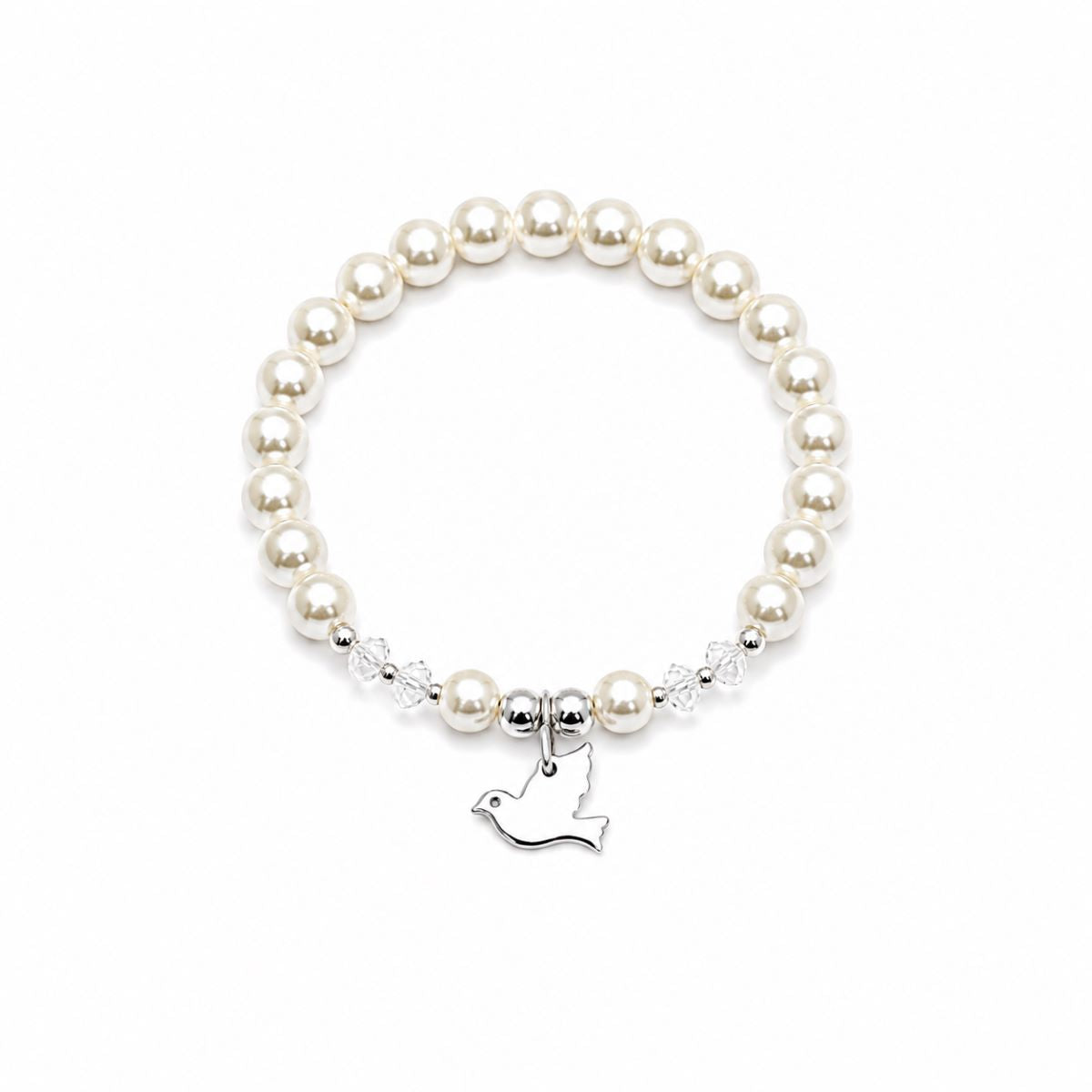 Pulsera Paloma Brillo Perlas Niña  - Plata
