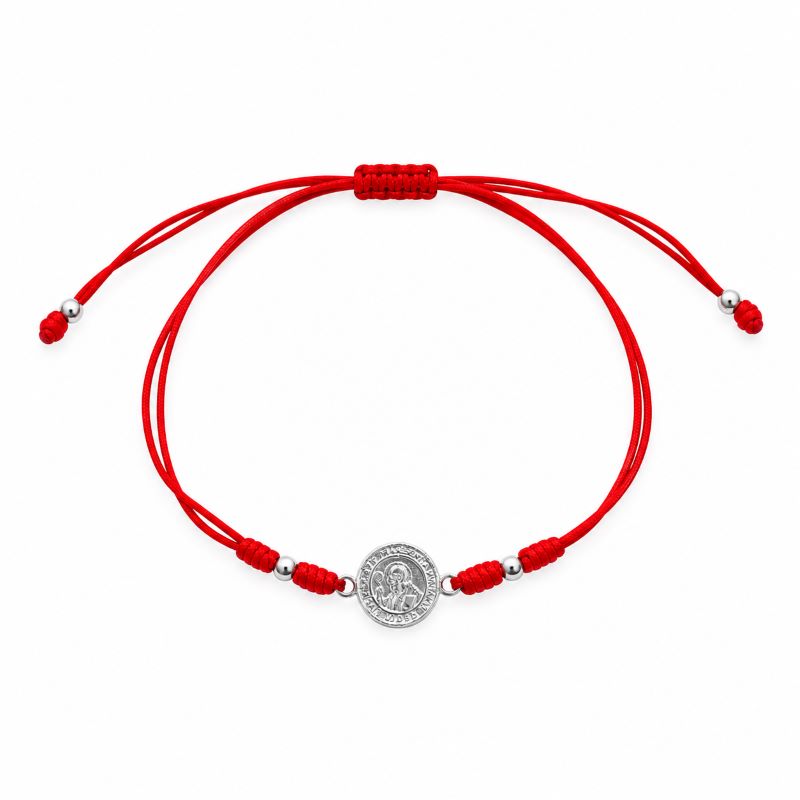 Pulsera San Benito de Nursia Hilo Rojo - Plata